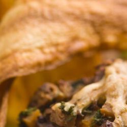 Gevulde champignons met Spelt seitan en zongedroogde tomaten