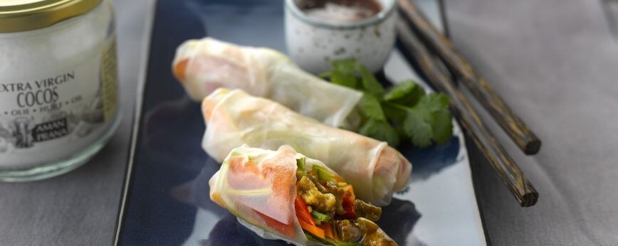 vegetarian Vegetarian spring rolls with teriyaki seitan - Amanprana