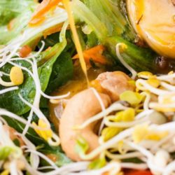 La vinaigrette sur une délicieuse salade de pousses fraîches